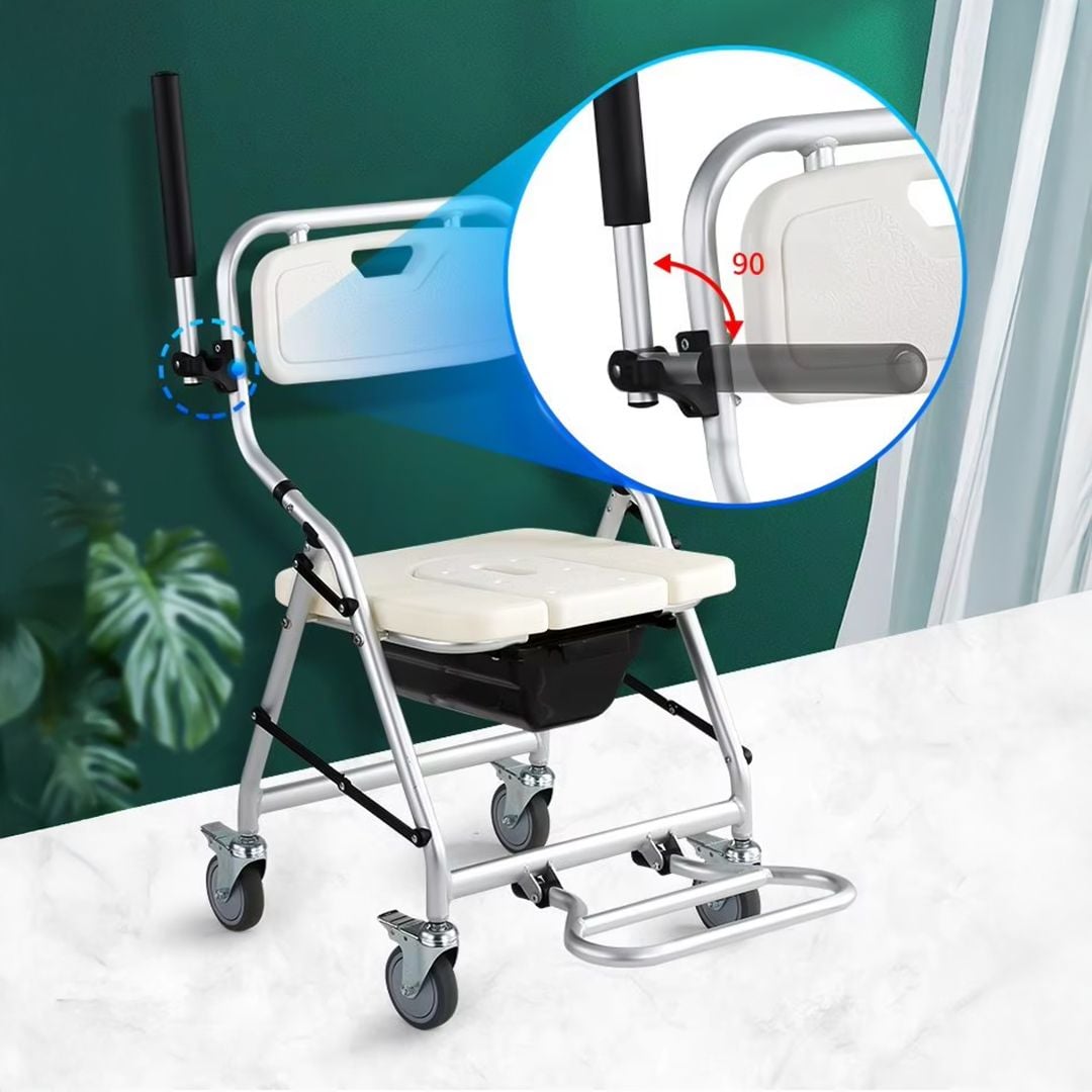 كرسي حمام طبي بعجلات قابل للطي - 9