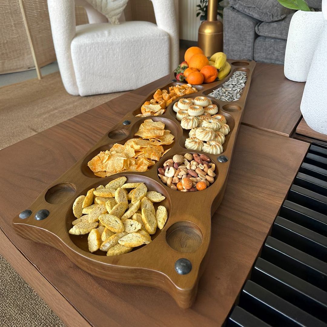 لوح تقديم خشبي فاخر للتسالي والضيافة من روح - 7